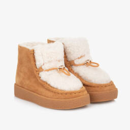 Age of Innocence-Girls Tan Suede & Shearling Boots | Childrensalon Outlet