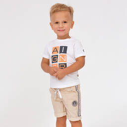 AIGNER-شورت أطفال ولادي قطن تويل لون بيج | Childrensalon Outlet