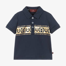 AIGNER-Baby Boys Blue Cotton Polo Shirt | Childrensalon Outlet