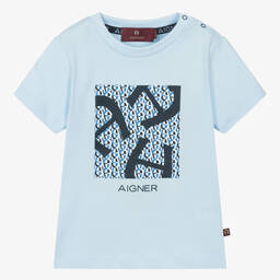 AIGNER-Baby Boys Blue Cotton T-Shirt | Childrensalon Outlet