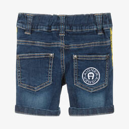 اقنر-Baby Boys Blue Denim Logo Shorts | Childrensalon Outlet