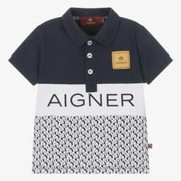 AIGNER-Baby Boys Blue & Gold Cotton Polo Shirt | Childrensalon Outlet