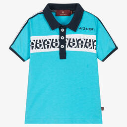 اقنر-Baby Boys Blue Logo Cotton Polo Shirt | Childrensalon Outlet