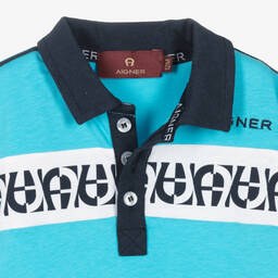اقنر-Baby Boys Blue Logo Cotton Polo Shirt | Childrensalon Outlet