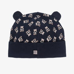 AIGNER-Baby Boys Blue Pima Cotton Bear Hat | Childrensalon Outlet