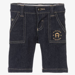 AIGNER-شورت أطفال ولادي قطن دنيم لون أزرق داكن | Childrensalon Outlet