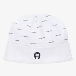 AIGNER-Baby Boys White & Blue Pima Cotton Hat | Childrensalon Outlet