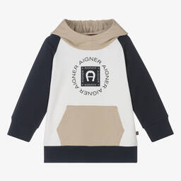 AIGNER-Baby Boys White Colourblock Hoodie | Childrensalon Outlet