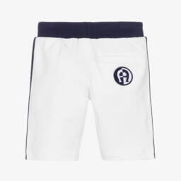 AIGNER-Baby Boys White Cotton Jersey Shorts with Navy Blue Trim | Childrensalon Outlet