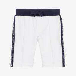 AIGNER-Baby Boys White Cotton Jersey Shorts with Navy Blue Trim | Childrensalon Outlet