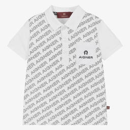 AIGNER-Baby Boys White Cotton Pocket Polo Shirt | Childrensalon Outlet
