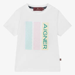 AIGNER-Baby Boys White Cotton T-Shirt | Childrensalon Outlet