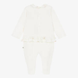 AIGNER-Baby Girls Ivory Cotton Babygrow with Ruffle Trim | Childrensalon Outlet