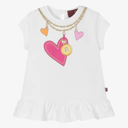 AIGNER-Baby Girls White Cotton Heart Chain T-Shirt | Childrensalon Outlet