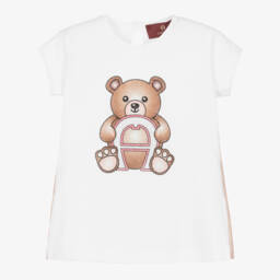 AIGNER-Baby Girls White T-Shirt with Sparkly Teddy Logo Motif | Childrensalon Outlet