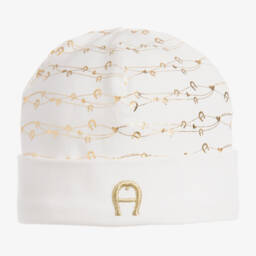 AIGNER-Baby Ivory Hat with Gold Accents | Childrensalon Outlet