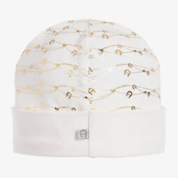 AIGNER-Baby Ivory Hat with Gold Accents | Childrensalon Outlet