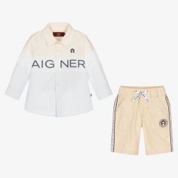 AIGNER-Blue & Beige Baby Shorts Set | Childrensalon Outlet