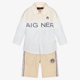 AIGNER-Blue & Beige Baby Shorts Set | Childrensalon Outlet