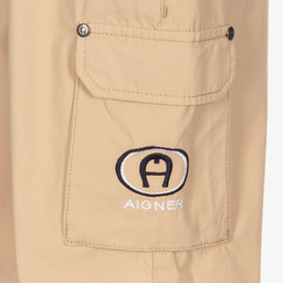 AIGNER-Boys Beige Cotton Cargo Shorts | Childrensalon Outlet