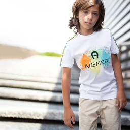 AIGNER-Boys Beige Cotton Logo Shorts | Childrensalon Outlet