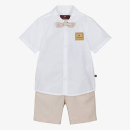 AIGNER-Boys Beige Linen & Cotton Shorts Set | Childrensalon Outlet