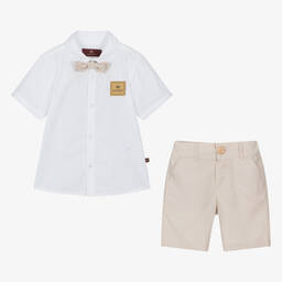 AIGNER-Boys Beige Linen & Cotton Shorts Set | Childrensalon Outlet