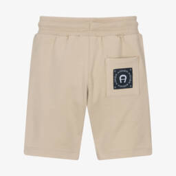 AIGNER-Boys Beige Logo Tape Cotton Shorts | Childrensalon Outlet