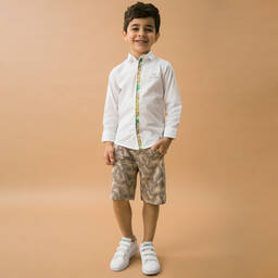 AIGNER-Boys Beige Palm Print Logo Shorts | Childrensalon Outlet