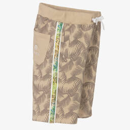 AIGNER-Boys Beige Palm Print Logo Shorts | Childrensalon Outlet