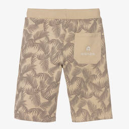 AIGNER-Boys Beige Palm Print Logo Shorts | Childrensalon Outlet