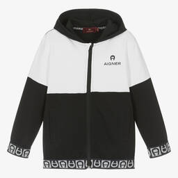 AIGNER-Boys Black Cotton Hooded Zip-Up Top | Childrensalon Outlet