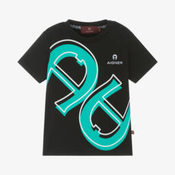 AIGNER-Boys Black Logo Jersey Tee | Childrensalon Outlet