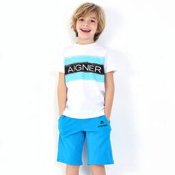 AIGNER-Голубые шорты из хлопкового джерси для мальчиков | Childrensalon Outlet