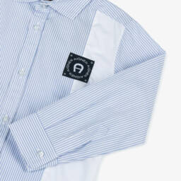 AIGNER-Boys Blue Panel Striped Shirt | Childrensalon Outlet