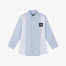 AIGNER-Boys Blue Panel Striped Shirt | Childrensalon Outlet