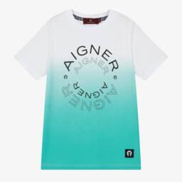 AIGNER-Boys Gradient Green Cotton Tee | Childrensalon Outlet