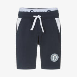 AIGNER-Boys Navy Blue Cotton Jersey Logo Shorts | Childrensalon Outlet