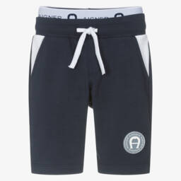 AIGNER-Boys Navy Blue Cotton Jersey Logo Shorts | Childrensalon Outlet