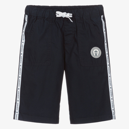 AIGNER-Boys Navy Blue Cotton Shorts | Childrensalon Outlet