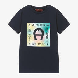 AIGNER-Boys Navy Blue Cotton T-Shirt | Childrensalon Outlet