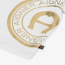 AIGNER-Boys Opulent White & Gold Polo | Childrensalon Outlet
