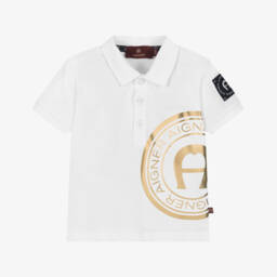 AIGNER-Boys Opulent White & Gold Polo | Childrensalon Outlet