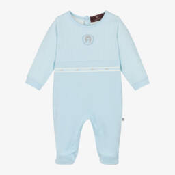 AIGNER-Boys Pale Blue Cotton Babygrow with Embroidered Logo | Childrensalon Outlet