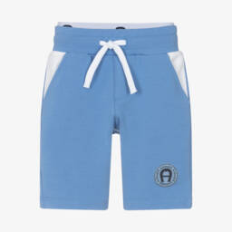 AIGNER-Boys Pale Blue Cotton Logo Shorts with Double Waistband | Childrensalon Outlet