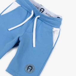 AIGNER-Boys Pale Blue Cotton Logo Shorts with Double Waistband | Childrensalon Outlet