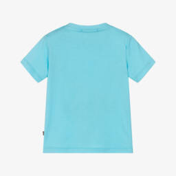 AIGNER-Boys Pale Blue Cotton T-Shirt with White Logos | Childrensalon Outlet