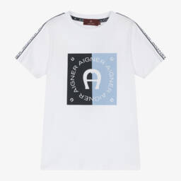AIGNER-Boys Pure White Cotton Tee | Childrensalon Outlet