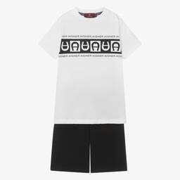 AIGNER-Boys White & Black Cotton Shorts Set | Childrensalon Outlet
