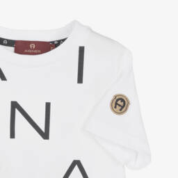AIGNER-Boys White Cotton Logo Letters T-Shirt | Childrensalon Outlet